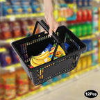 12PCS Shopping Baskets with Handles, Black Plastic Shopping Basket Set, 21L Portable Grocery Baskets with Handles, Grocery Shopping Basket Set for Stores, Supermarket, Retail,Shopping Carrying