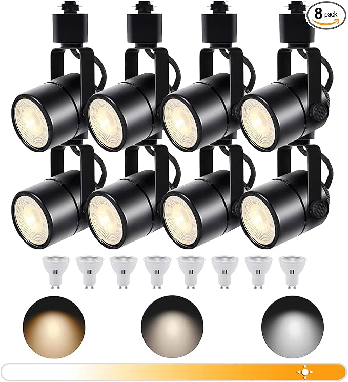 8PCS LED Track Lighting with Advanced Replaceable GU10 Bulbs, Switchable 3CCT(3000K/4000K/6000K) and Dimmable Brightness(20%-100%), Versatile Ceiling Spotlight Fixtures for Any Space