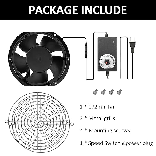 172mm DC 17251 Axial Ventilation Fan (3500RPM) - High-Speed Dual Ball Bearing Ventilator with Adjustable Speed for Arcade Systems, Server, Generator Box and DIY Exhaust Projects