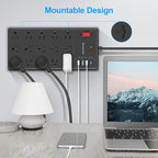 Surge Protector Power Strip-15 Widely Spaced Outlets and 4 USB Ports(1 USB C Port),14 AWG Extension Cord,1875W/15A Heavy Duty Power Strip Surge Protector 5 ft Cord,2800J,Black