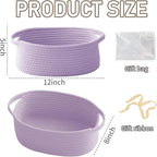 Woven Basket,Small Rope Storage Bin with Handles & Ribbon Bag, Organizer for Shelves Closets,Gift Basket Empty for Birthday,Books,Dog Toys, Purple/2 Pack