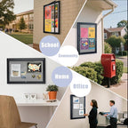 Enclosed Bulletin Board 36"x24" Outdoor Weatherproof Cork Noticeboard with Locking Door Wall-Mounted Gray Fabric Black Aluminium Frame for Home, School, Office, Community, Hospital