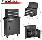 Tool Chest,5-Drawer Rolling Tool Storage Cabinet with Enhanced Packaging, Detachable Top Tool Box, Metal Tool Cart for Garage Workshop,Black, ATC001BK