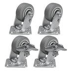 4'' × 2'' Caster Wheels, Heavy Duty Industrial Casters Set of 4 Rubber Wheels, Load 2400lbs Capacity, Swivel Caster for Cart Dolly Toolbox (2 Brake & 2 Swivel)
