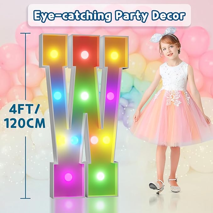 imprsv 4FT Colorful Marquee Letters W, 18 Colors Large Light up Letters Alphabet Sign with Remote, Large Marry Me Sign, Birthday Party Decorations Anniversary Wedding Decoration