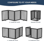 Homykic Bamboo Freestanding Dog Gate, No Assembly Pet Gate Indoor, 24”H x 75”W Extra Wide Foldable Puppy Barrier Fence with Support Feet for The House, Doorways Stairs, 4 Panels, No Drilling, Black