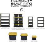 CX Black & Yellow, 4-Tier Heavy Duty Plastic Storage Shelving Unit, 200lbs/shelf (55"H x 48"W x 20"D), for Garage Tools, Basement & Outdoor Organization, Modular Rack