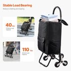 VEVOR Stair Climber Cart, 36L Capacity, Grocery Cart Laundry Stair Climbing Handcart with 6 Wheels & Oxford Cloth Bag, Foldable Stair Climber Hand Truck for Grocery Laundry, Black