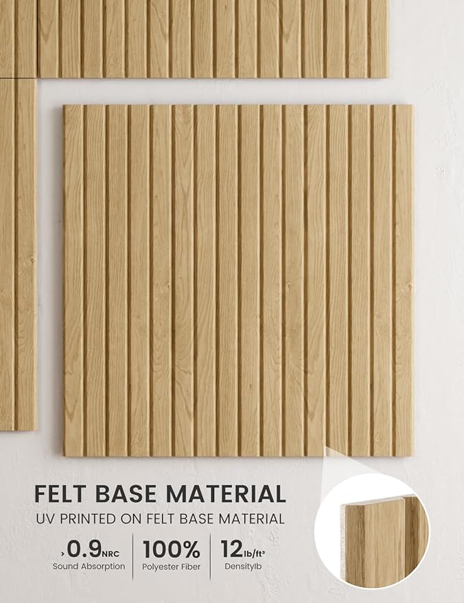 Large Felt Bulletin Board,Cork Board Alternative 70.87'' x 47.24'' Art Acoustical Wall Panels-6 Pack with 60 Adhesive Tabs,for Recording Studio/Home Offices-Natural Oak/Slat