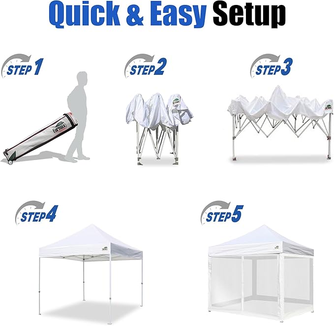 Eurmax USA 10'x10' Pop-up Canopy Tent Commercial Instant Canopies with 4 Removable Zipper End Screen Wall kit and Roller Bag, Bonus 4 SandBags(Gray)