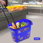 35L 6PCS Shopping Carts with Wheels and Handle, Plastic Rolling Basket, Portable Shopping Baskets Set for Supermarkets and Retail Stores