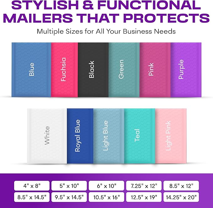 Purple Small Bubble Mailers 4x8 Inch #000 | Thick Padded Poly Bubble Mailer Envelopes | 1000 Pack Bulk | Trading Card Sports Card Shipping