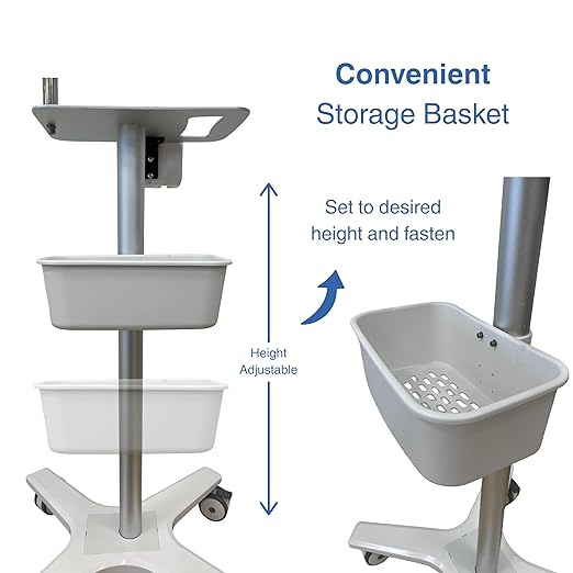 Medical Mobile Cart Stand with Storage Tray, Rolling Trolley for iPad and Tablet, Metal Frame with Lockable Wheels