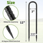 12 Inches Trampoline Wind Stakes 16-Pack, Heavy Duty U Stakes for Ground, Trampoline Tie Down Anchor Kit for Swing Set and Soccer Goal Galvanized Steel Anchors Black
