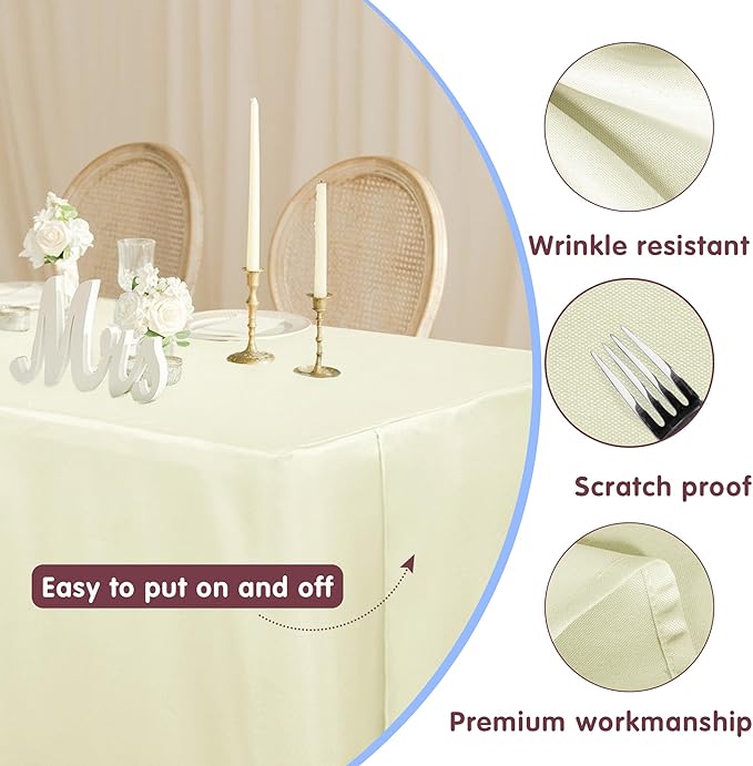 HolidayIdeas 2 Pack Fitted Table Clothes - 48 x 24 Inch - Butter Cream Rectangle Tablecloths for 4 Foot Tables, Polyester Fabric Folding Table Covers for Parties, Holiday Dinner, Wedding, Trade Show