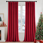 MIULEE Christmas Velvet Curtains 108 Inch Length 2 Panels Set for Bedroom, Pinch Pleat Back Tab Luxury Thermal Insulated Living Room Darkening Pleated Blackout Extra Long Window Curtain with Hook Red