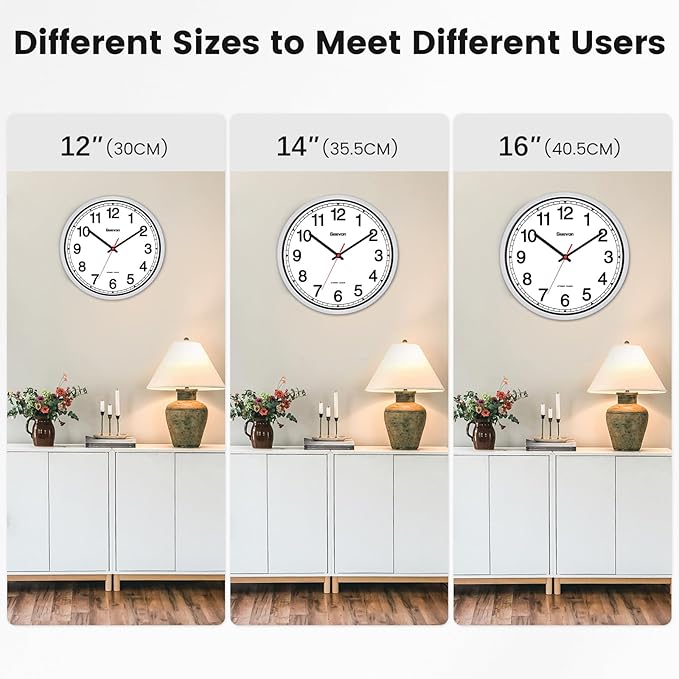 Geevon 16 Inch Atomic Wall Clock - Self-Setting Analog Clock with Automatic Time Sync - Battery Operated for Home Office School - Silver Frame