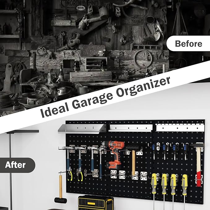 Goplus Garage Pegboard, Metal Pegboard Tool Organizer Kit with 3 Pegboards & 28 Pcs Hanging Accessories, Heavy Duty Pegboard Wall Organizer, Peg Board for Workshop, Tool Storage, Black