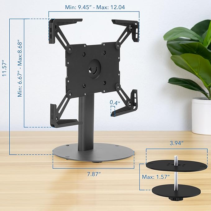 Mount-It! Universal Tablet Stand with Tilt, Anti-Theft Retail iPad POS Kiosk Stand, Fits Tablets from 9.7" to 13" Screen Size, 90° Rotation for Portrait and Horizontal Viewing, Durable Steel, Black