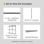 Rubbermaid Fasttrack Rail Storage 36"x12" 3-Shelf Kit, 350 lbs. Per Shelf, for Home/Garage/Shed/Workshop Organization