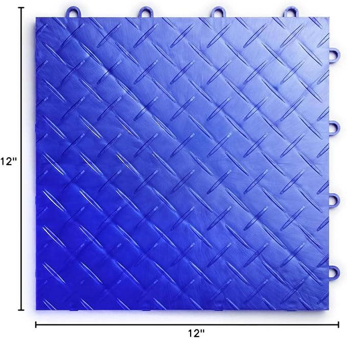 Big Floors RaceDeck Diamond Plate Design, Durable Interlocking Modular Garage Flooring Tile (Royal Blue, 48 Pack of 12 x 12" Tiles)