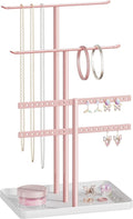 pickpiff Pink Jewelry Stand Holder Organizer: 12.5" Sturdy Hanger for 80 Pcs Jewelry, Jewlery Tower for Display Necklace, Earring, Bracelet, Watch