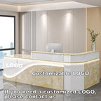 Modern Reception Desk – Front Desk, Reception Counter for Office, Checkout Counter, LED Lighting, Storage, Soft Close Drawers, Custom Logo, Fully Assembled (K,88IN)
