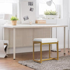 Vanity Stool, Vanity Chair Stools for Makeup Room, Faux Leather Small Makeup Bench, Modern Gold Metal Legs Ottoman Foot Rest for Bedroom Living Room, White & Gold