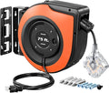 DEWENWILS 75 FT Retractable Extension Cord Reel with 6 Grounded Outlets, 14/3C SJTOW Heavy Duty Power Cord with New Twist-Lock Stopper, Lighted Triple Tap, 10A Circuit Breaker, ETL Listed