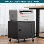 Small Printer Stand with Storage, Home Office Printer Table for Small Spaces, Under-Desk 3D Printer Stand with Wheels, for Office Copier and Fax Machine, Black