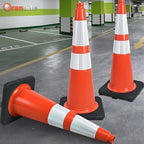 Fluorescent Orange PVC Traffic Cones, Heavy-Duty Black Base Garage Parking Lot Cones Structurally Stable Weatherproof Road Construction Safety Cones (8, Orange, 28" Large)