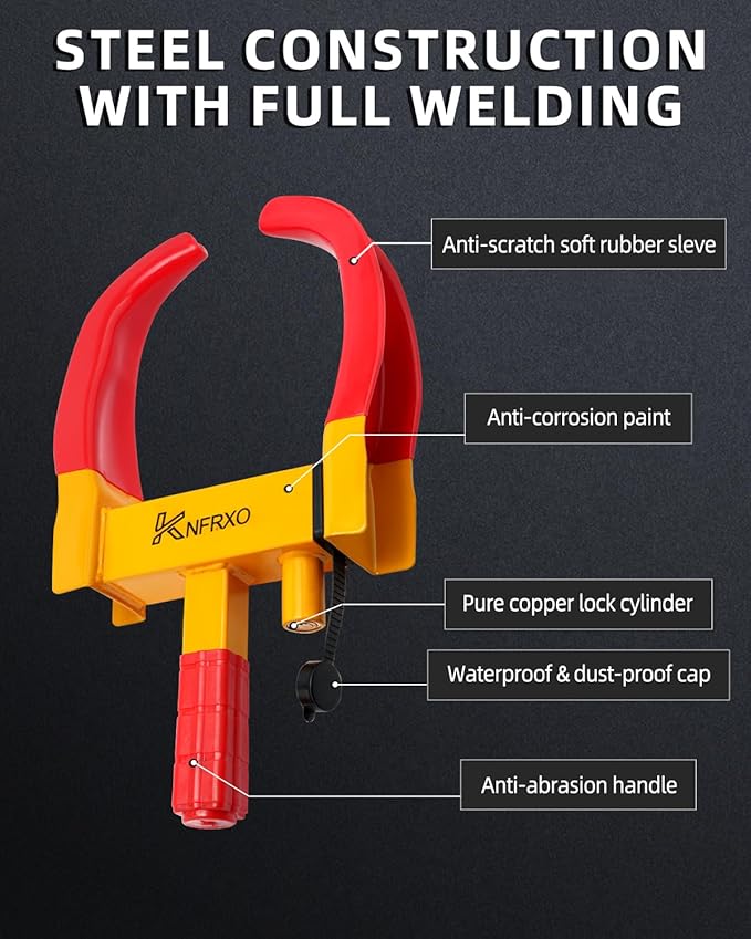 Security Trailer Wheel Lock Tires Anti Theft for Car SUV Boat Motorcycle Golf Cart Great Deterrent Bright Color with 3 Keys (Red-Yellow) Wheel Clamp Lock