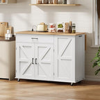 HOOBRO Kitchen Island with Power Outlet & Drop Leaf, Rolling Kitchen Island with Trash Can Storage, Island Table with Storage Cabinet, Towel Rack, for Dining Room, White and Natural WN50UZD01