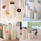 4Pack Cylinder Stands for Party, Foldable Cardboard Columns with 4 Clear Round Top Plates, Cake Display Pedestal Stand for Wedding Banquet Vendor Events Decorative