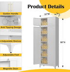 Metal Storage Cabinet and Wall Upper Storage Cabinet,90Inch White Kitchen Pantry Cabinets with 4 Adjustable Shelves,Tall Food Cupboards for Living Room, Dining Room Office