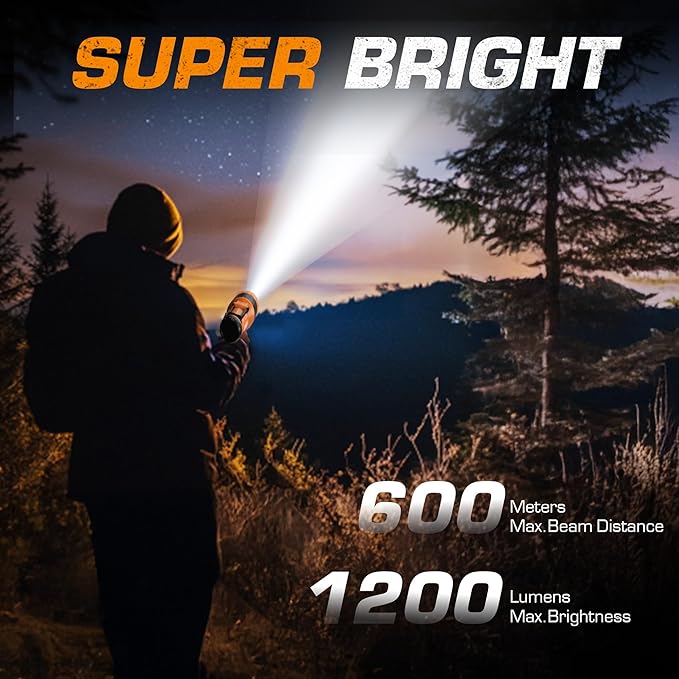 EverBrite Zoomable Rechargeable Spotlight with Foldable Stand, Handheld LED Spotlight Flashlight with 5 Modes, 600M Range, Spot Light for Hunting Boating Camping Hiking Outdoors Searching, 1200 Lumens