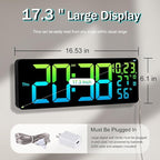 JoFomp 17.3" Large Digital Wall Clock, LED Digital Clock Large Display with Remote Control, Alarm Clock with Temp/DST/Dimmer/Humidity/Timer/Ambient Light - 12/24H, Alarm Wall Clock for Bedroom