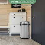 17 Gallon/65L Trash Can, Heavy Duty Stainless Steel Swing Top Trash Can, Fingerprint-Proof Round Kitchen Trash Bin with Swing Lid, Commercial Garbage Can for Restaurant, Home, Office(Silver)