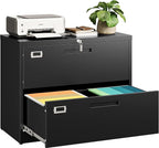 SISESOL 2 Drawer Lateral File Cabinet with Lock,Black Lateral Filing Cabinet,Horizontal Metal Filing Cabinets,Locked Wide Two Drawer File Cabinets for Office Home,Fit A4/F4/Letter/Legal File