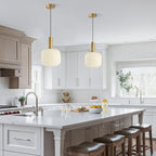 KCO Lighting Milk Glass Pendant Light White Ribbed Glass Pendant Lighting Antique Brass Pendant Lights Small White and Gold Pendant Light Fixture Modern Globe Hanging Lamp