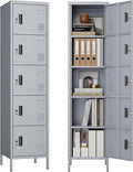 Aobabo 16" W 5 Door Metal Storage Locker with Lock, 66" H Steel Locker with Name Card Holder and Metal Leg for School, Home, Office, Playroom, Assembly Required, Dark Grey
