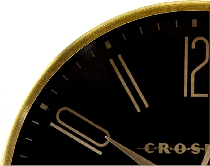Timelink Crosley Modern Art Deco Alarm Clock for Office, Bedroom, or Desk – Analog Non-Ticking Clock with Easy-to-Read Dial, Gold Metal Frame & Black Face (6-Inch)