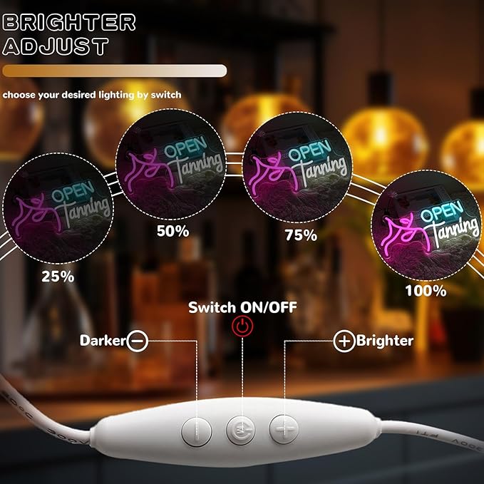 Open Tanning Neon Sign For Wall Decor,Dimmable Tanning LED Signs For Bedroom, Tanning Open Neon Light Sign With Dimmable Switch For Room Decor