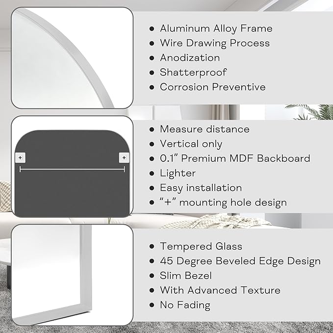Modern Large Wall Mirror, Modern Mantel Minimalist Home Decor, Brushed Silver Metal Framed Arched Mirror for Living Room, Bedroom, Fireplace, Mantle, Entryway, Bathroom, 36" x 24", Silver