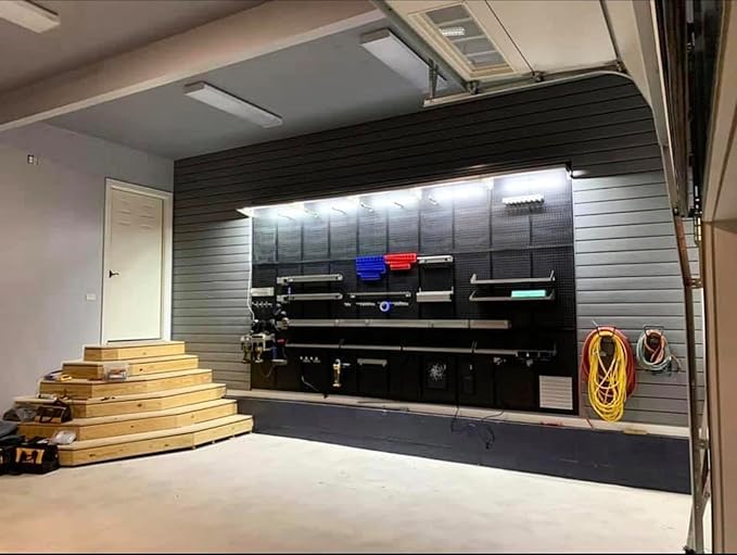 OmniWall Modular Metal Pegboard System, 16x48 inches, Steel Construction, Wall-Mounted Tool Storage (Black, Horizontal)