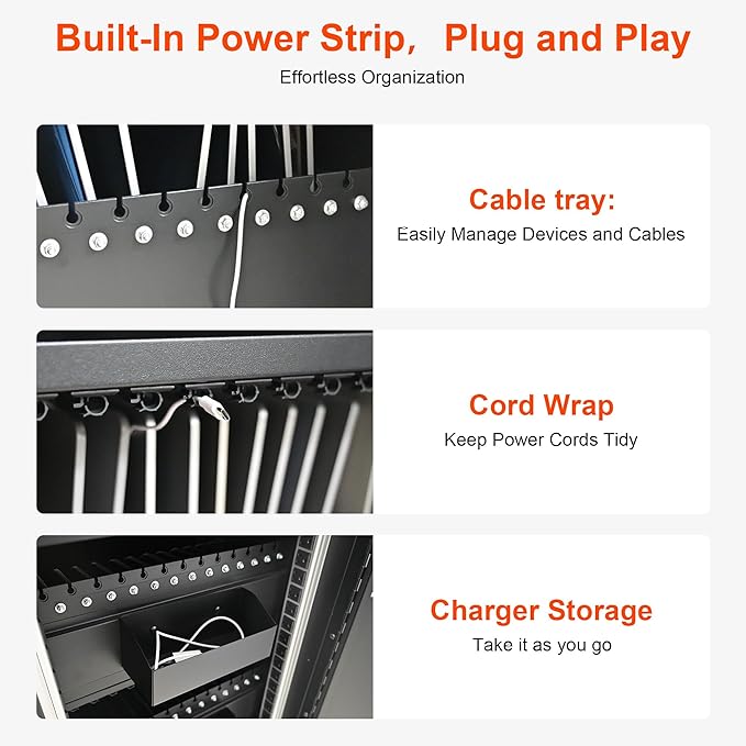 Laptop Charging Cart,45 Devices Tablet Storage Carts for pad Up to 16.3" Screen Size, Classroom Computer Mobile Charging Station for Pads, Chromebooks,Laptops, Security Storage(45 Bay-Black)