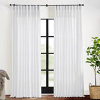 XTMYI 108 Inch Length White 2 Panels Back Tab/Hook Belt Linen Cotton Sheer Curtains for Bedroom,70 Inch Wide