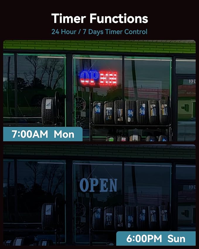 Open Sign for Business, 30"x10" Jumbo Open Sign with Timer and Remote Control, Dynamic Light Modes Led Signs for Storefront Window Bar Salon Cafes Retail Shops US Flag