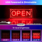 Open Signs for Business, LED Neon Open Sign Lighted Open Lights for Business Window Door Wall Hanging Coffee Snack Bar Restaurant Barbershop Retails Store Shop, USB Power & Dimmab