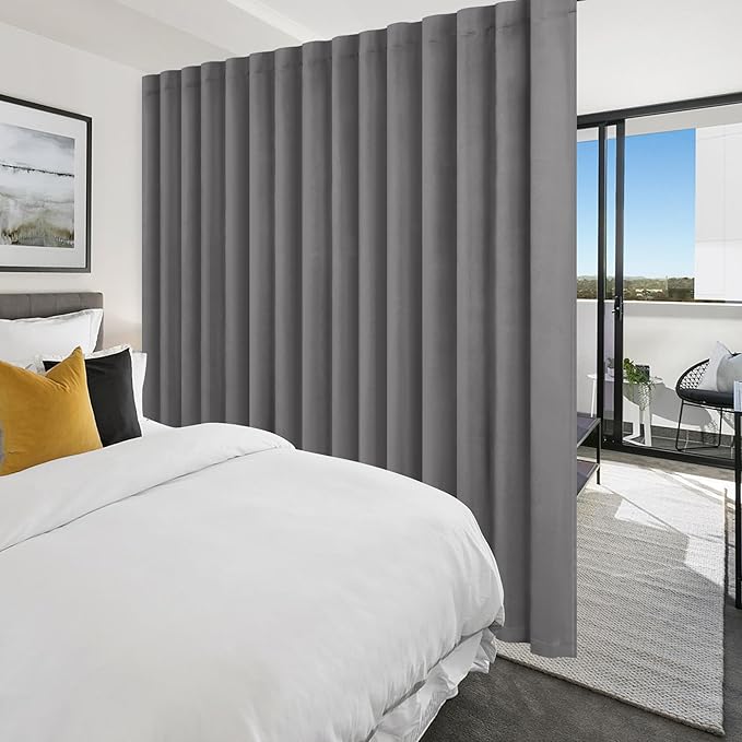 Hiasan Privacy Room Divider Patio Sliding Door Curtain Extra Wide Blackout Thermal Insulated Curtains with Back Tab & Rod Pocket for Bedroom Partition Living Room (120 x 96 Inches, Light Grey)